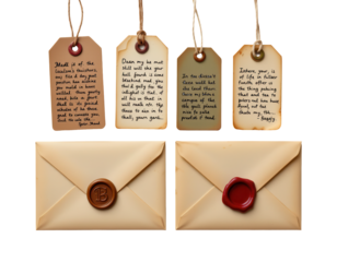 Vintage Letters and Tags with Handwritten Notes and Wax Seals