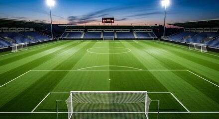 Obraz premium Illuminated Soccer Stadium at Dusk.