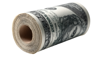 Rolled-up stack of US dollar bills