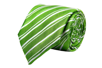 Rolled green tie with white stripes