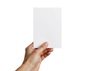 Empty White Card Held by Hand Against Transparent background Display