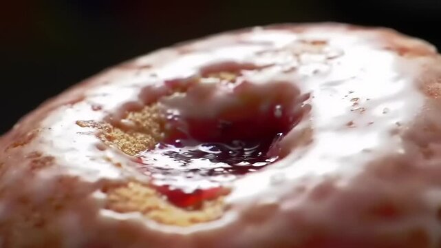 Jellyfilled donut with closeup, and sweet treat.