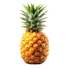 Fototapeta premium A whole pineapple, vibrant yellow-gold skin, with a crown of bright green leaves