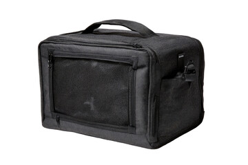 Dark gray rectangular carrying case with a mesh window