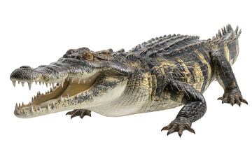 Fototapeta premium Ferocious reptile displays teeth, scales, and powerful jaws against black backdrop