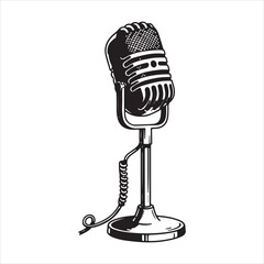 Vintage Microphone Illustration Detailed Black and White Design Perfect for Music Enthusiasts and Retro Style