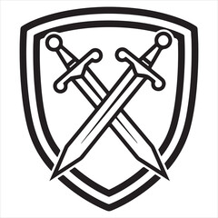 Bold Shield Emblem Featuring Crossed Swords A Symbol of Valor Strength and Protection Suitable for Badges Logos or Insignias