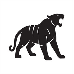Wild cat tiger, lion, and panther, and zoo animal horse, zebra, and dog vector silhouette illustration on a white background