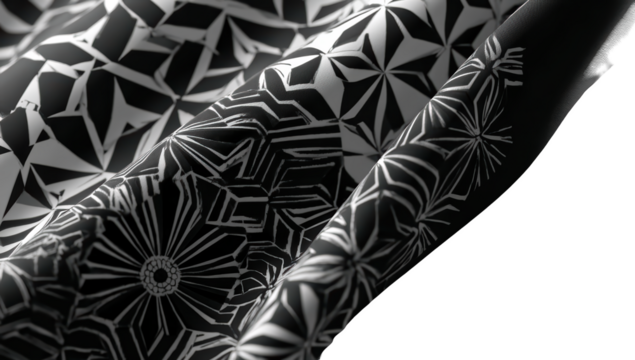 Black and white abstract patterned fabric, geometric design