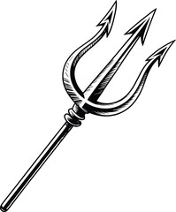 Trident illustration, Poseidon weapon, Neptune symbol, mythological spear, fantasy art, nautical emblem, marine power, ocean authority, ancient mythology, black white design