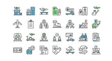 Vector icon sheet of colorful flat icons collection representing business, technology, travel, and healthcare themes for multipurpose corporate, digital, and lifestyle design use