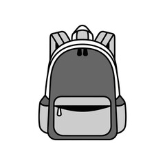 Vector illustration of modern gray backpack with zippers and front pocket for school, travel, work, leisure, tourism, luggage, lifestyle, education, and minimalist accessory themes