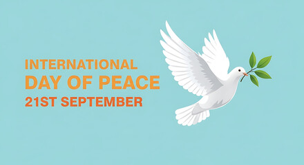 White dove carrying olive branch for international day of peace