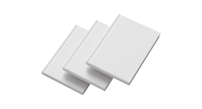 Stack of Four White Hardcover Books Mockup PSD - Blank Covers Angled Pile View, Editable Template for Book Series Branding, Publishing Collection, and Library Display