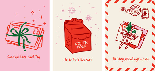 Obraz na płótnie Canvas Hand-drawn Christmas Mail Illustrations for greeting cards and invitations.