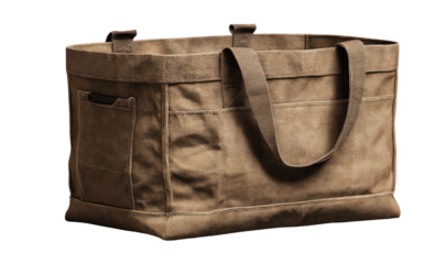 Large, light-tan canvas tote bag with multiple pockets