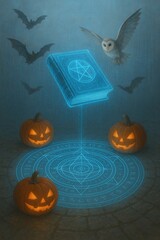 Digital Witchcraft: AI Spellbook and Glowing Pumpkins