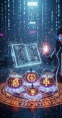 Digital Witchcraft: AI Spellbook and Glowing Pumpkins