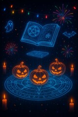 Digital Witchcraft: AI Spellbook and Glowing Pumpkins