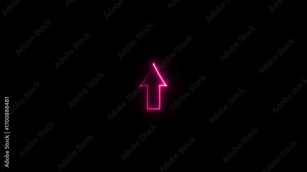 Poster vibrant pink neon arrow pointing upwards on a solid black background direction pointer