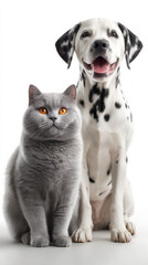 Obraz premium Feline and Canine Companionship: A striking portrait captures a moment of charming companionship, showcasing a serene cat and a cheerful Dalmatian.
