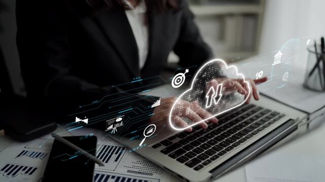 Cloud computing, cloud strategy, and cloud technology transforming digital infrastructure with scalable services, secure data storage, and cloud-based digital business solutions. Muxer