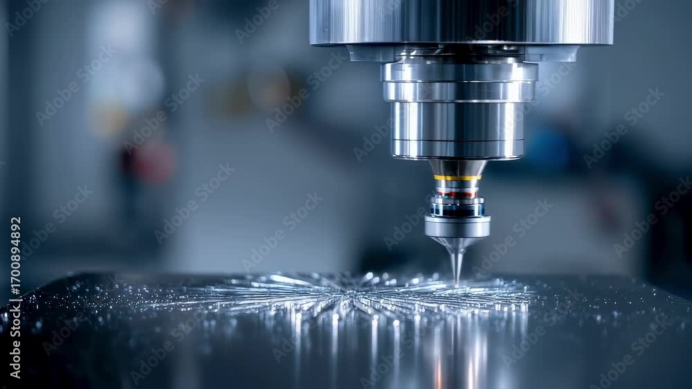 Poster Shot highlighting detailed laser microcutting on a crystal emphasizing sharp light lines and fine craftsmanship with an unfocused modern lab environment surrounding the main