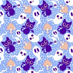 Halloween animals seamless cats pattern for wrapping paper and fabrics and linens and kids clothes print