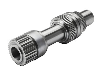 Single drive shaft with universal joint and splines, centered on white background.