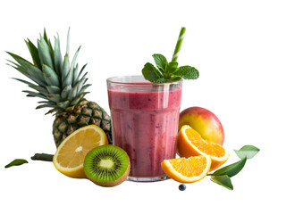 Single fruit smoothie in transparent cup, isolated on white background, perfect for health or beverage branding.