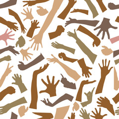 Seamless background of people's hands. Stock vector illustration. hand drawn. Not AI