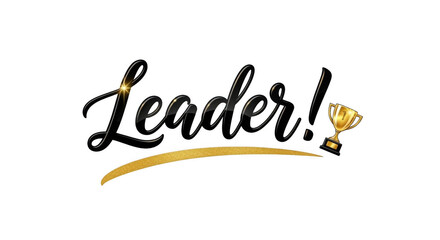 Leader Text with Trophy Illustration on White Background.