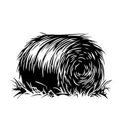 Round hay bale silhouette lying on field grass, rural farm harvest vector illustration icon © Luka