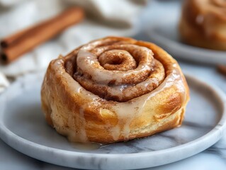 Fototapeta premium Cinnamon roll with a glaze on top