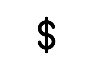 Single dollar sign icon with vertical line, centered on white background.