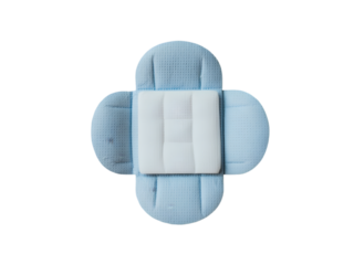 Single emergency trauma pad with absorbent core and adhesive wings, centered on white background.