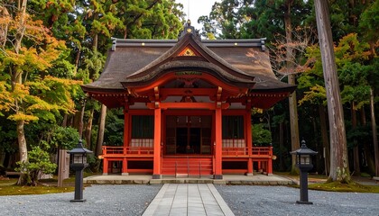 Autumn shrine in forest
