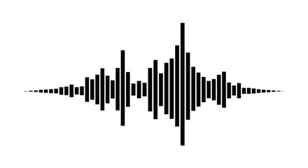 Black and white waveform illustration showing audio signal with varying amplitude levels across the screen created with generative ai