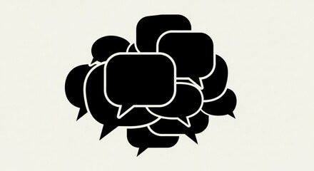 A collection of black and white speech bubbles clustered together on a light background in a graphic design created with generative ai