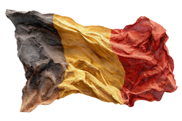 A crumpled Belgian flag, depicted as a textured, weathered fabric