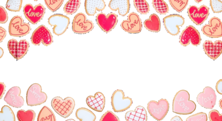 Valentine's Day banner - heart cookies red white icing drawing. Sweet dessert love baked goods illustration - transparent background png valentine's graphic ... 
