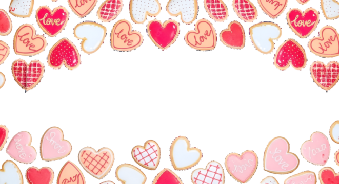 Valentine's Day banner - heart cookies red white icing drawing. Sweet dessert love baked goods illustration - transparent background png valentine's graphic ... 