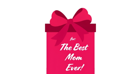 Mother's Day gift box graphic with a heart-shaped bow and "For the Best Mom Ever" text. Perfect for greeting cards, social media posts, banner, gift tags, and festive designs. Transparent PNG