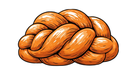 challah bread loaf illustration top view - traditional jewish bread on transparent background png clipart - braided Challa bread for shabbat food
