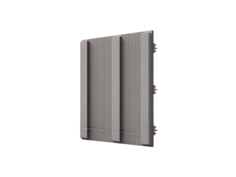 Single exterior cladding panel with textured surface and mounting clips, centered on white background.