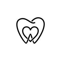 Minimalist dental logo featuring a tooth inside a heart, symbolizing oral health, care, and love in dentistry.