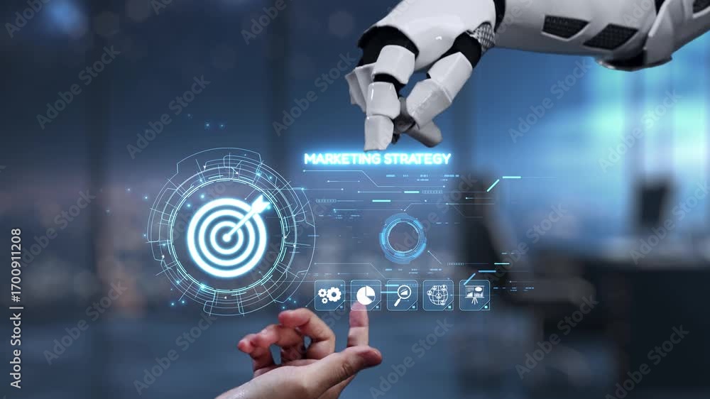Aufkleber a captivating scene depicting the interaction between a human hand and a robotic arm, symbolizing th