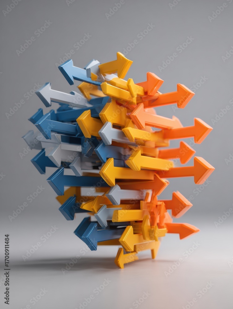 Poster colorful 3d arrows in dynamic arrangement showcasing movement and direction in a creative design