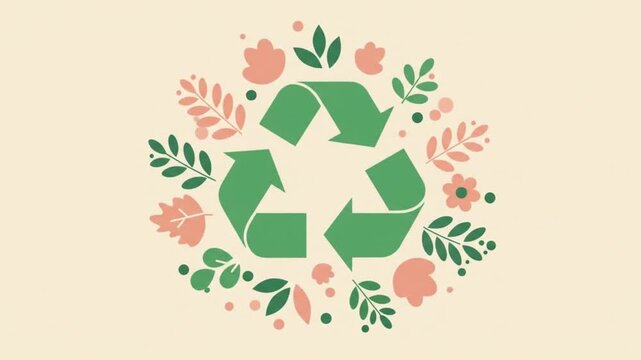 Animated recycling symbol surrounded by vibrant floral elements in a modern, eco style