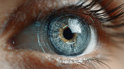 Futuristic vision of health and technology with a stunning eye scan showcasing advanced medical innovation and biometric data security solutions